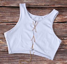 Load image into Gallery viewer, Open Front Chains Lace Up Crop Top

