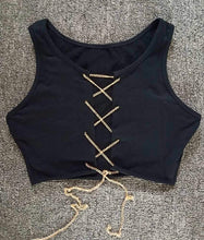 Load image into Gallery viewer, Open Front Chains Lace Up Crop Top
