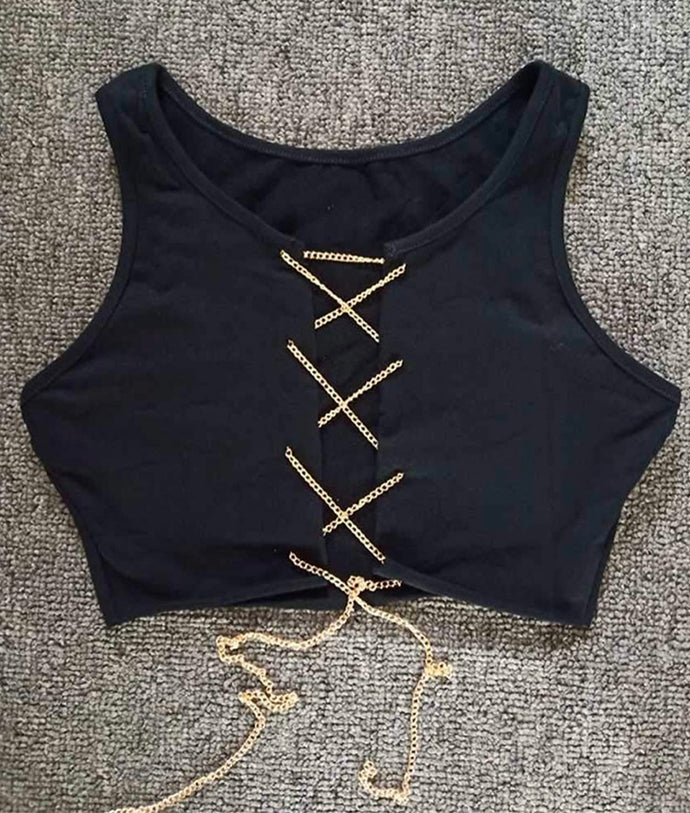 Open Front Chains Lace Up Crop Top